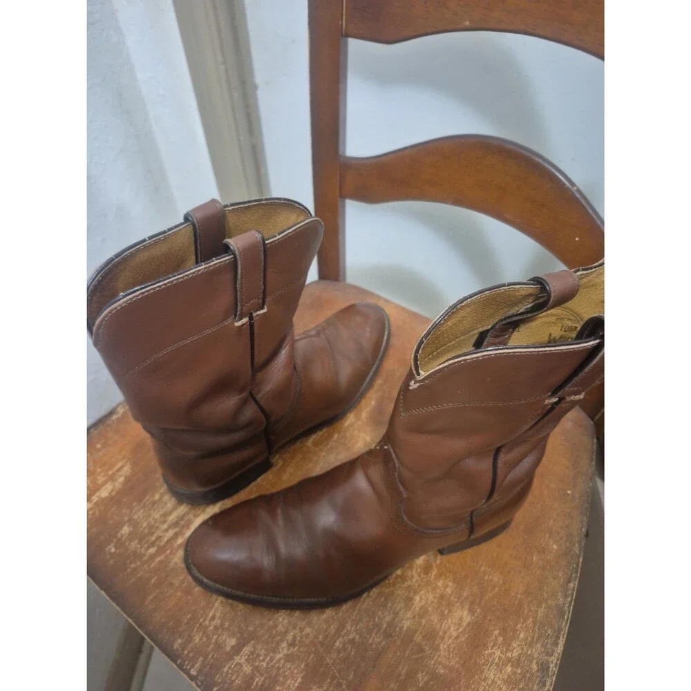 Vintage Wrangler 5904 Men's Brown Leather Cowboy Roper Boots Size 10.5D USA
